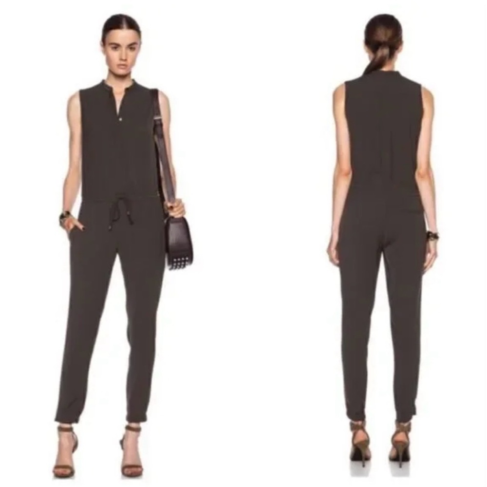 Vince Sleeveless Gray drawstring waist jumpsuit hidden button detail size 10